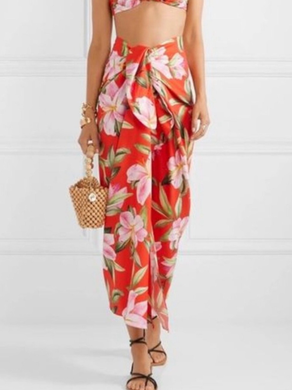 Mara Hoffman Swim Izzy Izzi Midi Skirt Floral Sarong Skirt Cover-Up, size Large